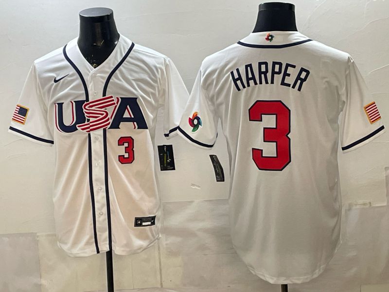 Men 2026 World Cub USA #3 Harper White Game Nike MLB Jersey style 005